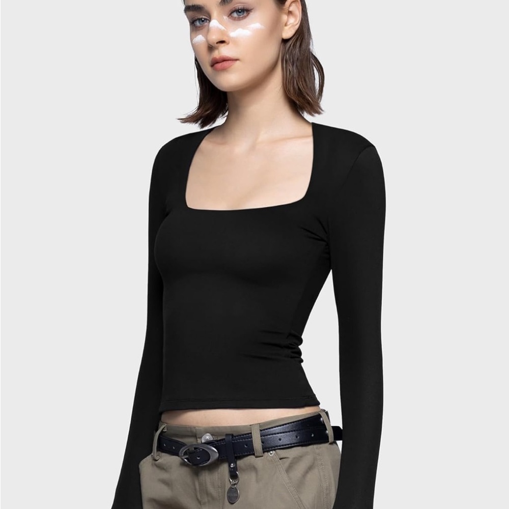 Pumiey Ladies Square Neck Long Slim Fit Top. Like Skims.  XS NBW